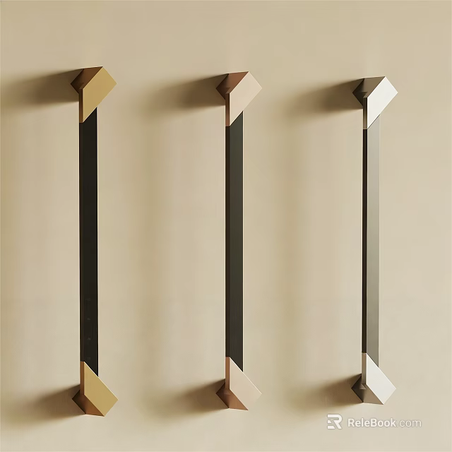 Stylish Modern Geometric Cabinet Handles With Metallic Finishes In Various Colors 3d model 
