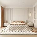 Modern Minimalist Bedroom Interior With Quilted Bed Pillows Bedside Tables And Panel Walls