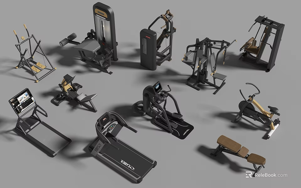 Variety of Fitness Equipment Including Treadmills Ellipticals And Training Machines 3d model 
