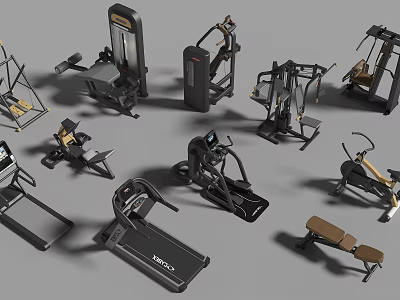 Variety of Fitness Equipment Including Treadmills Ellipticals And Training Machines 3d model