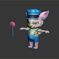 Game Movie Character Pink Fox With Blue Cap Goggles Striped Shirt Blue Overalls Holding Lollipop
