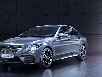 Silver Mercedes Benz Sedan In Modern Indoor Showroom With Sleek Design 3d model