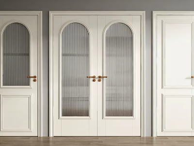 White Double Doors With Arched Glass Panels And Brass Door Handles Interior Design 3d model