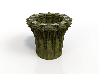 Cylindrical Architectural Structure With Green Moss Covered Textured Surface And Circular Top Platform 3d model