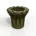 Cylindrical Architectural Structure With Green Moss Covered Textured Surface And Circular Top Platform