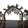 Chinese Style Gate With Golden Dragon Patterns Lanterns And Wave Designs 3d model