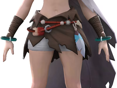 Game Movie Character Featuring Brown Belt White Shorts Green Bracelets And Feather Accessory 3d model