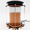 Space Capsule Featuring Transparent Cylindrical Structure With Brown Liquid And Black Orange Base Components 3d model