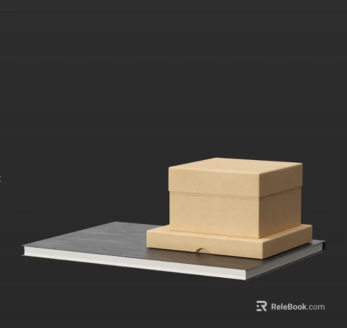 Stylish Decorative Ornament Set with Stacked Beige Boxes on Gray Platform against Black Background 3d model 