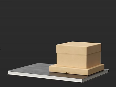 Stylish Decorative Ornament Set with Stacked Beige Boxes on Gray Platform against Black Background 3d model