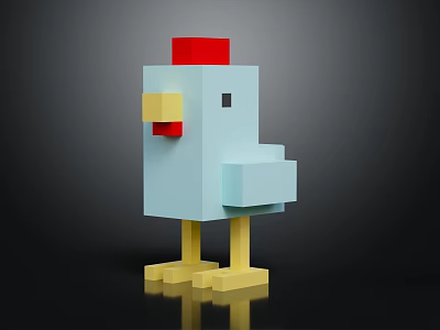 Block Style Chicken Shaped Decorative Furniture Piece With Light Blue Red And Yellow Colors 3d model