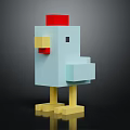 Block Style Chicken Shaped Decorative Furniture Piece With Light Blue Red And Yellow Colors