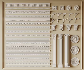French Jane European Gypsum Line Corner Carved Lamp Plate Roman Column Decorative Line Top Corner 3d model