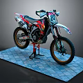 Red White Black Dirt Bike With Number 88 On Blue Brick Platform Supported By Stand