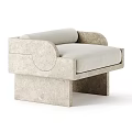 Concrete Frame Single Sofa with Rounded Armrests Light Colored Cushion and Square Base 3d model