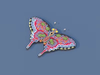 Colorful Butterfly With Vibrant Red Pink And Green Intricate Wing Patterns 3d model