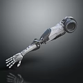 Robotic Arm With Human Like Hand Structure And Metallic Components On Dark Reflective Background 3d model
