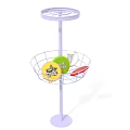 Interactive Area Purple Stand with Circular Tray and Wire Basket Holding Balls Frisbee