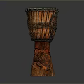 Decorative Wooden Drum With Intricate Carved Base And Woven Rope For Home Use