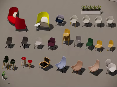 Colorful Modern Leisure Chairs With Various Styles And Multiple Colors For Living Room 3d model