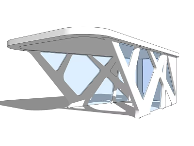 Modern Garden Landscape Design With Geometric Pavilion And Glass Windows 3d model