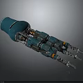 Mechanical Teal Colored Weapon With Clawed Fingers And Metallic Jointed Structure 3d model