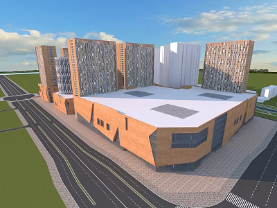Modern Geometric Residential Buildings Architectural Exterior Design With Surrounding Roads And Green Spaces 3d model