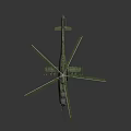 Green Military Helicopter 3D Model With Rotors Side View And Exterior
