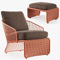 Contemporary Leisure Chair with Rattan Weave Curved Metal Frame and Brown Cushion