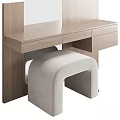 Modern Light Wood Dressing Table with Mirror Drawers and Matching Stool 3d model