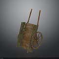 Vintage Wooden Cart With Brown Planks Green Frames And Metal Wheels