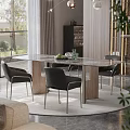 Modern Dining Table Set With Marble Top And Black Chairs In Contemporary Interior 3d model
