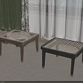 Two Modern Stools With Grid Patterned Tops Wooden And Black Slender Legs On Indoor Carpet