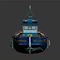 Blue and Orange Small Fishing Boat with Cabin Lifebuoy and Railing as Water Transport