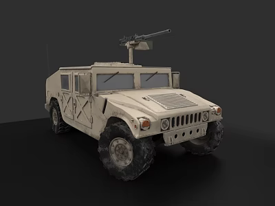 Beige Military Tank With Mounted Machine Gun And Off Road Wheels 3d model