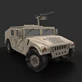 Beige Military Tank With Mounted Machine Gun And Off Road Wheels