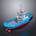 Blue and Red Tugboat With White Superstructure Antenna and Deck Gear