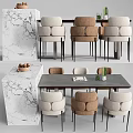 Elegant Modern Dining Table Set With Beige Brown Chairs And Marble Tabletop 3d model