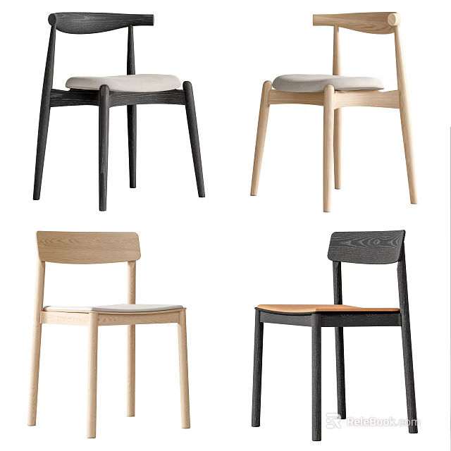 Modern Minimalist Dining Chairs With Wooden Frame And Upholstered Seats In Different Colors 3d model 