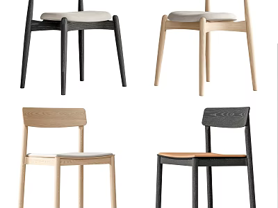 Modern Minimalist Dining Chairs With Wooden Frame And Upholstered Seats In Different Colors 3d model