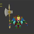 Furry Mythical Warrior Character With Gold Blue Armor And Large Battle Axe