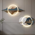 Modern Wall Decor With Circular Light Ring And Mountain Design Patterns 3d model