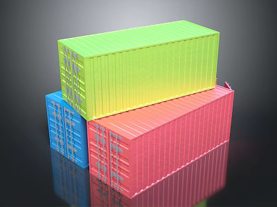 Colorful Stacked Shipping Containers With Green Blue And Pink Hues 3d model