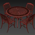 Round Metal Outdoor Table With Four Intricate Cutout Design Chairs For Patio Garden Use