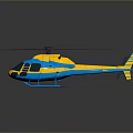 Modern Yellow And Blue Helicopter With Shiny Rotor On Dark Reflective Background