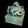 Antique Bronze Sculpture Carving with Dragon Like Motifs Square Base and Rounded Top