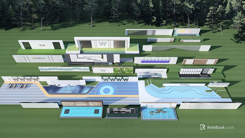 Modern Landscape Feature Wall Designs With Water Elements Greenery And Diverse Materials 3d model