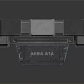 High Tech Equipment Console With Black Metal Frame Green Display Side Panels And Base Platform