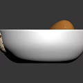 Fresh Brown And Speckled Eggs In White Bowl On Dark Surface 3d model