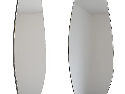 Stylish Two Oval Mirrors Placed Against White Wall for Interior Decor 3d model